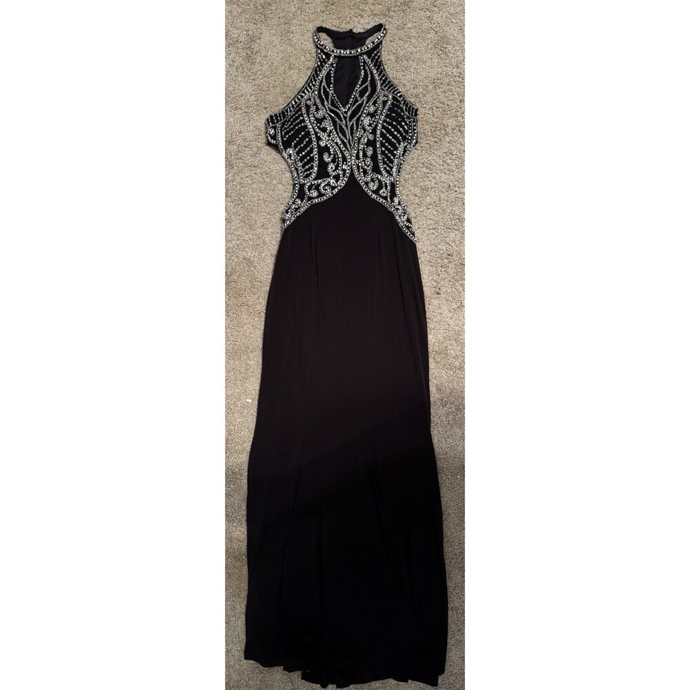 Nina Canacci Black Long Formal Halter Backless Beaded Rhinestone Gown 2
